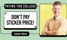 The price of college cover image depicts a man with crossed arms next to a sign that says don't pay sticker price.