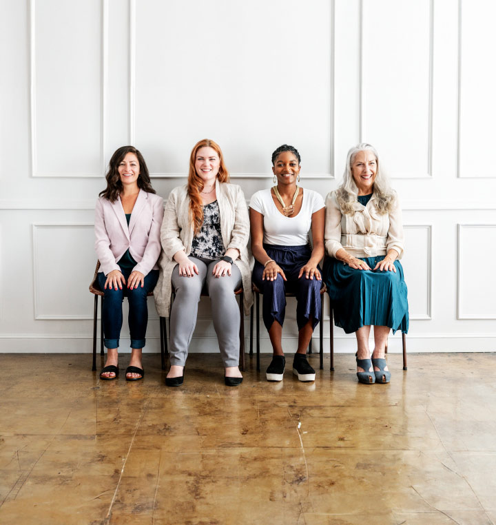 Women investors concept photo of empowered businesswomen sitting side by side.