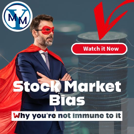 Stock Market Bias is depicted by a business man wearing a bright red cape and standing in front of stacks of coins.